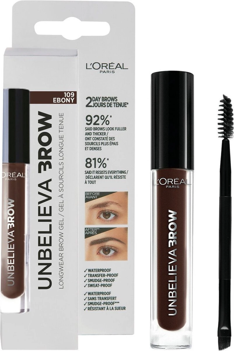 L’Oréal Paris Unbelieva Brow Wenkbrauwgel - 109 Ebony - Donker Bruin - Waterproof - 3.4 Ml 4 L’Oréal Paris Unbelieva Brow Wenkbrauwgel - 109 Ebony - Donker Bruin - Waterproof - 3.4 Ml - Afbeelding 2