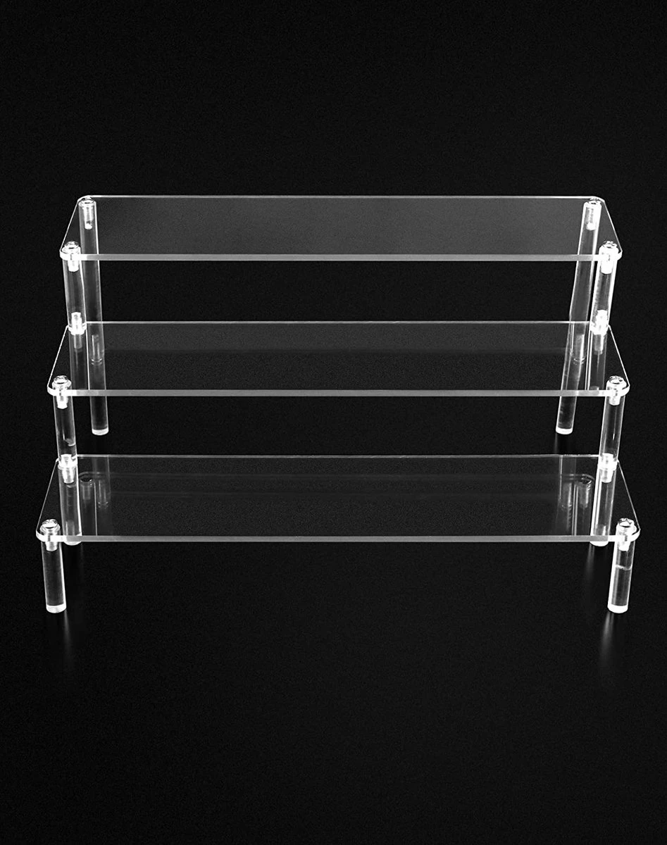 QWORK 3-laags Acryl Displaystandaard, Transparant Acryl Display Riser Plank Voor Figuren, Sieraden, Cupcake, Lippenstift, Nagellak, Kruiden, 30x21x15cm 4 QWORK 3-laags Acryl Displaystandaard, Transparant Acryl Display Riser Plank Voor Figuren, Sieraden, Cupcake, Lippenstift, Nagellak, Kruiden, 30x21x15cm - Afbeelding 2