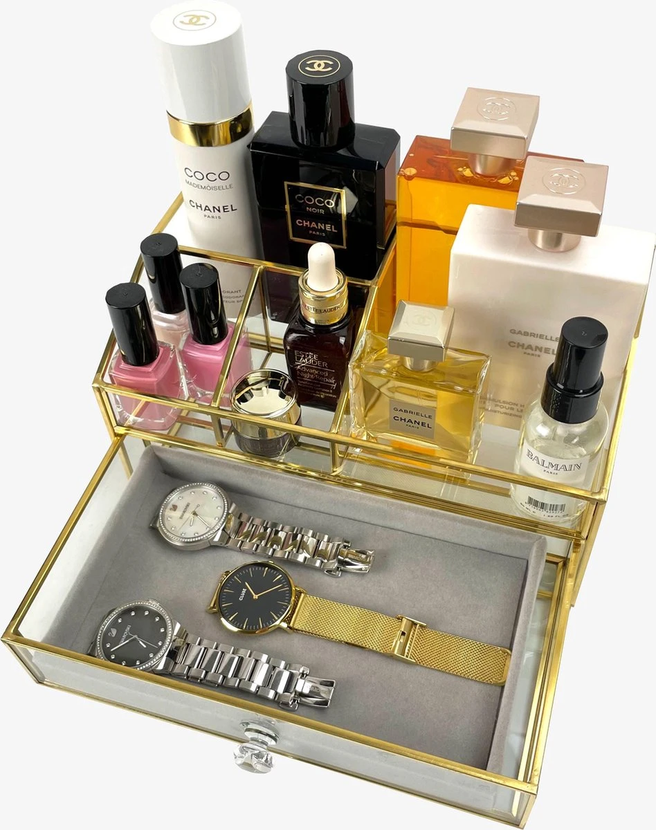 Make Up Organizer Stella | Goud| Cosmetica Organizer|sieraden Organizer | Make Up Organizer | Beautybox | Vitrine Boxje | Glazen Box |Makeup Organizer |Beauty Organizer | Makeupbox |Organizer | Storage Box |Make-uporganizer| Opbergdoos | Sieradendoos 5 Make Up Organizer Stella | Goud| Cosmetica Organizer|sieraden Organizer | Make Up Organizer | Beautybox | Vitrine Boxje | Glazen Box |Makeup Organizer |Beauty Organizer | Makeupbox |Organizer | Storage Box |Make-uporganizer| Opbergdoos | Sieradendoos - Afbeelding 3