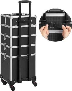 XXL PRO Visagie Beauty Case Koffer Trolley - Nagelkoffer Op Wielen Voor Makeup Of Cosmetica - Grote Uitklapbare Opbergsysteem Nagel Styliste Kapster - Zwart -Cosmetica Winkel 950x1200 1
