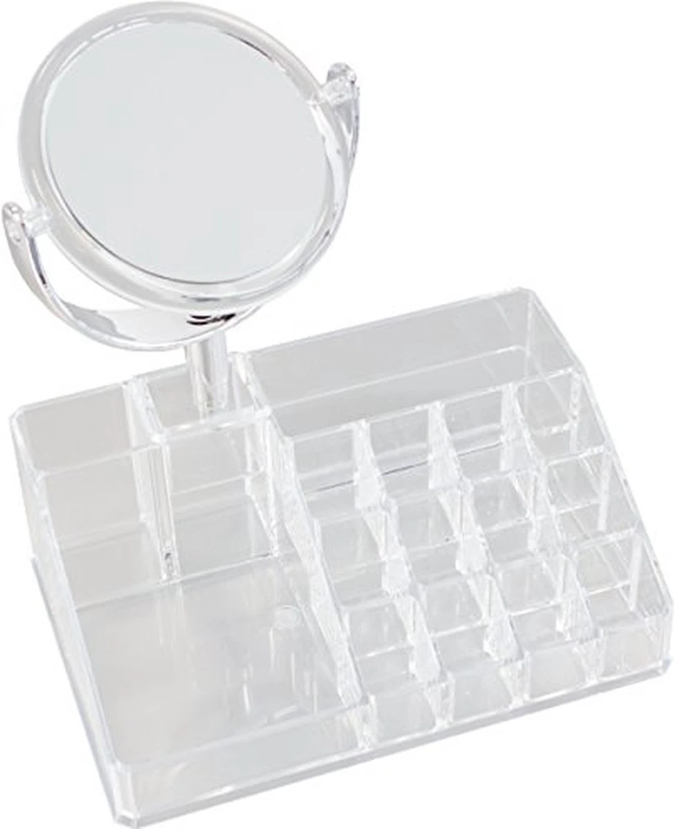 Oxid7® Organizer Voor Cosmetica Acryl - 25,5x22,5x15 Cm - 16 Vakken En Spiegel Met 3x Vergroting 3 Oxid7® Organizer Voor Cosmetica Acryl - 25,5x22,5x15 Cm - 16 Vakken En Spiegel Met 3x Vergroting
