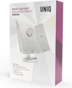 UNIQ Trifold Make Up Spiegel Met LED Verlichting En 2 Vergrootspiegels - Staande Spiegel - 21 LED-lampjes - Op Batterijen En USB (kabel Incl) - Wit -Cosmetica Winkel 983x1200 2